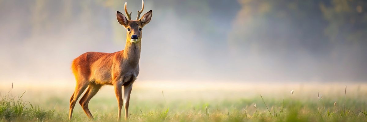 Dieses Bild zeigt ein Reh auf einer Wiese.